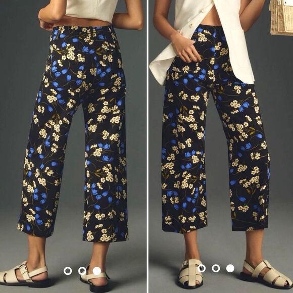 Anthropologie Pants - Anthropologie Maeve Colette Cropped Wide Leg Pants Black Floral Size 32T 14 Tall